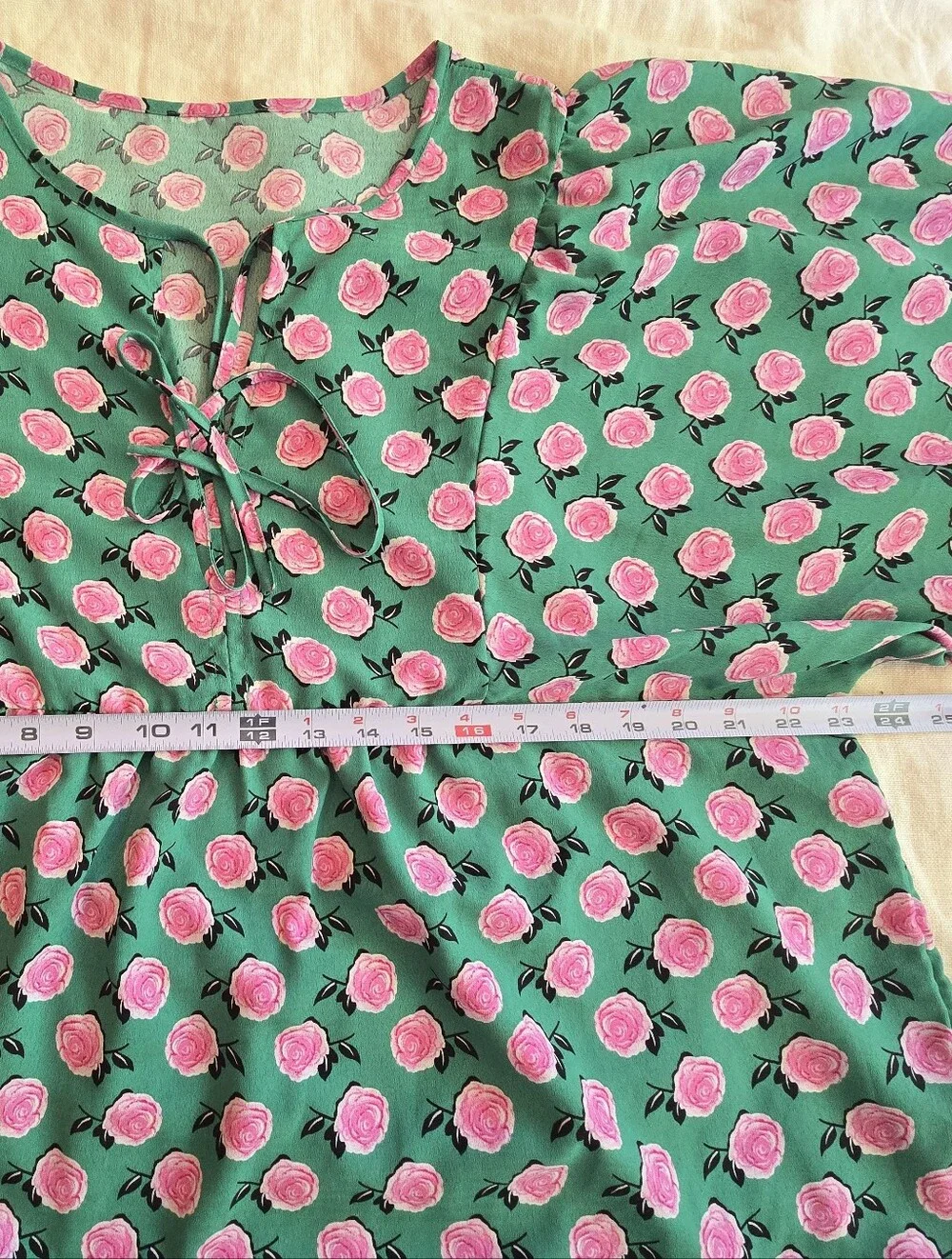 Green Floral Maxi Dress with Pink Blossoms - Picture 5 of 5